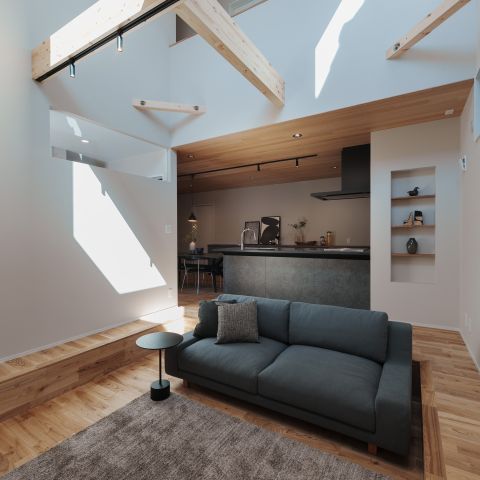 ピットリビングと吹き抜け